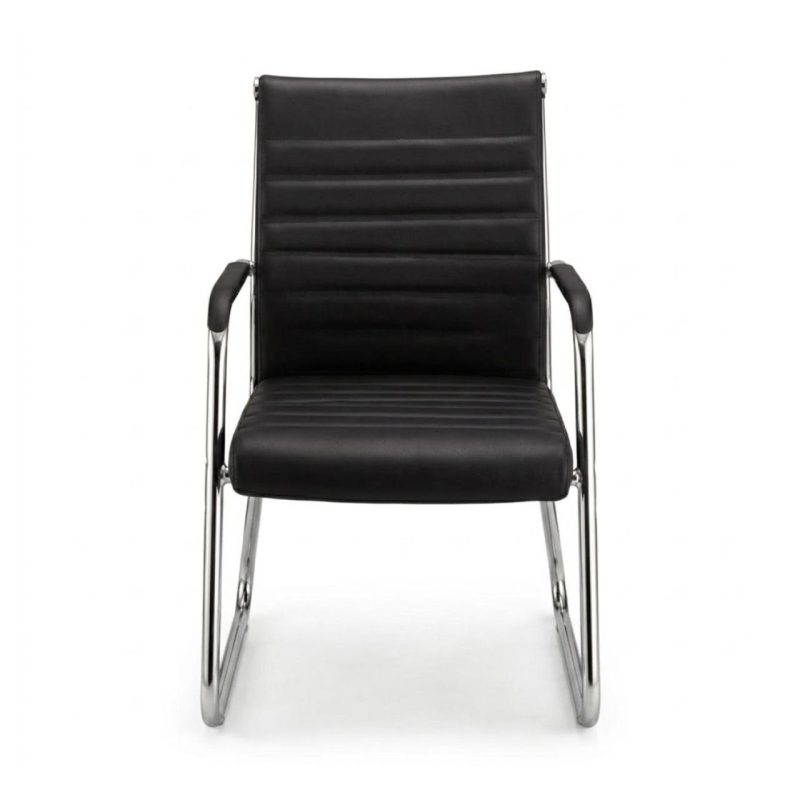 Cadeira de Escritório Fixa Diretor em Couro Ecológico Preto e Base Cromada LONDON - Corino Preto - 32800