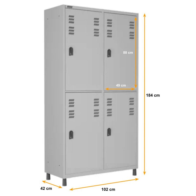 Roupeiro de Aço INSALUBRE c/ 04 Portas – 1,84×1,02×0,42m – CZ/CZ – W3 – 17015