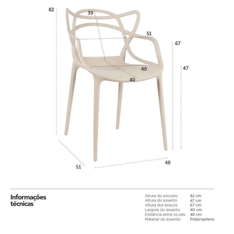 Cadeira Interlocutor ALLEGRA para Escritório ou Jantar - Polipropileno - Cor AREIA - 48009
