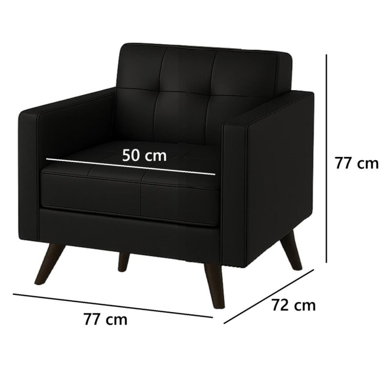 Sofá Escritório Poltrona para Escritório ROMA 01 Lugar - Corino - Cor Preto - 60040