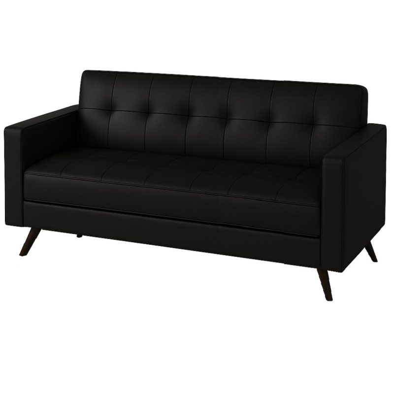 Sofá Escritório Sofá para Escritório Roma 03 Lugares - Corino - Cor Preto - 60042