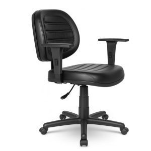 Cadeiras Escritório Cadeira Executiva COSTURADA Giratória com Braços Reguláveis - Corino Preto - 31005