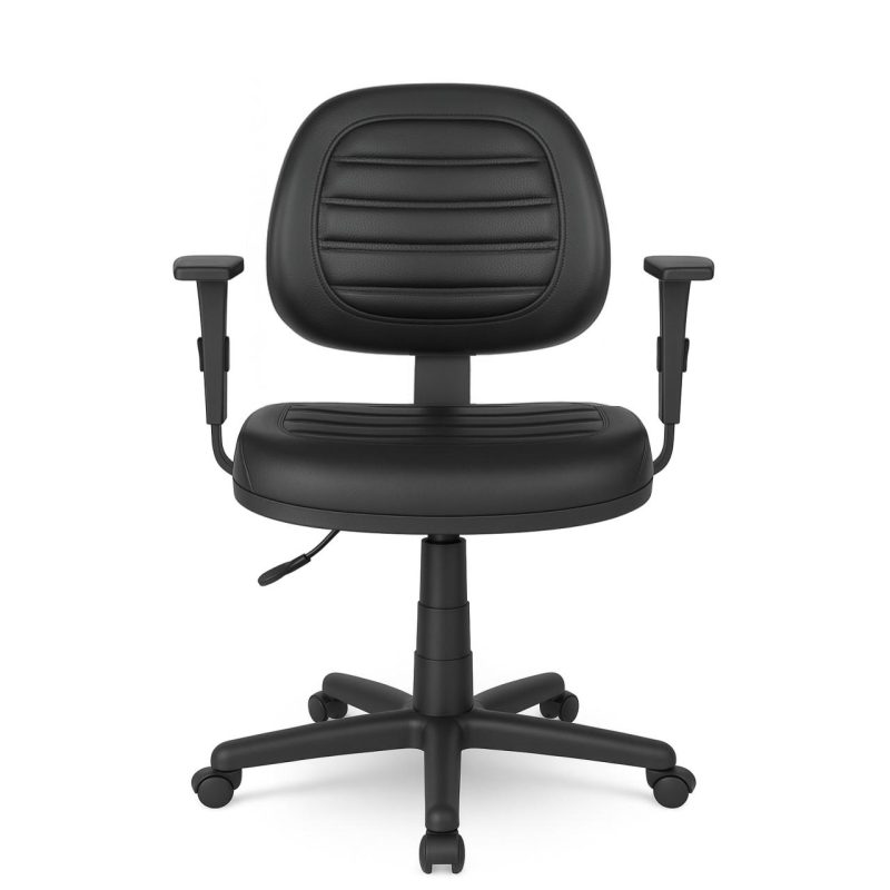 Cadeiras Escritório Cadeira Executiva COSTURADA Giratória com Braços Reguláveis - Corino Preto - 31005