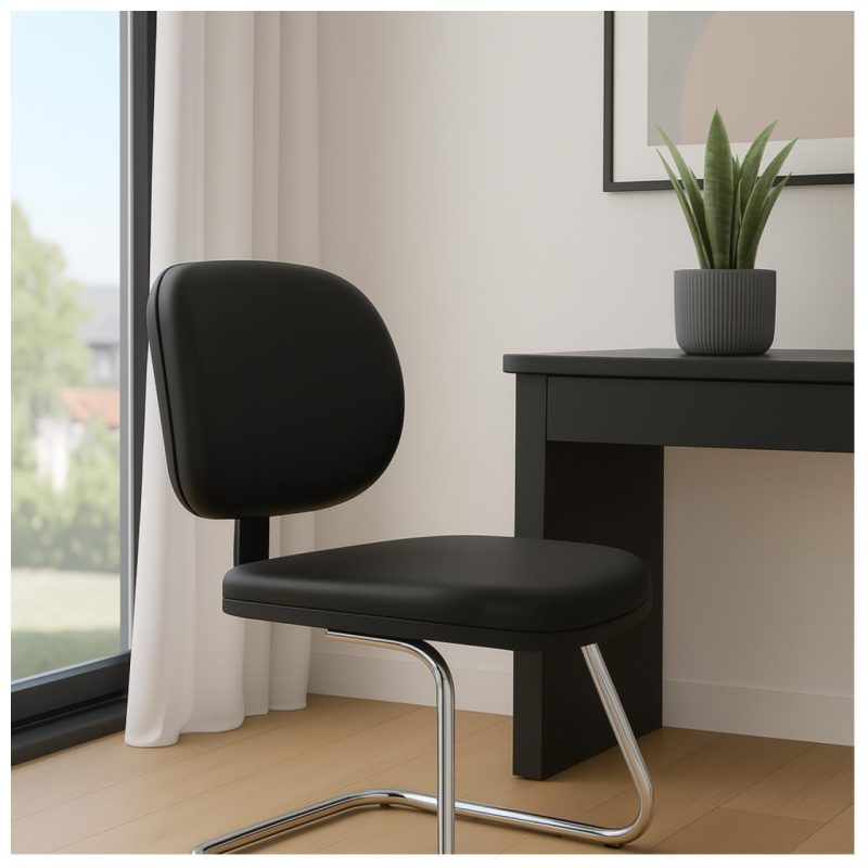 Cadeira Executiva LISA Base em "S" CROMADA - Corino Preto - 31015