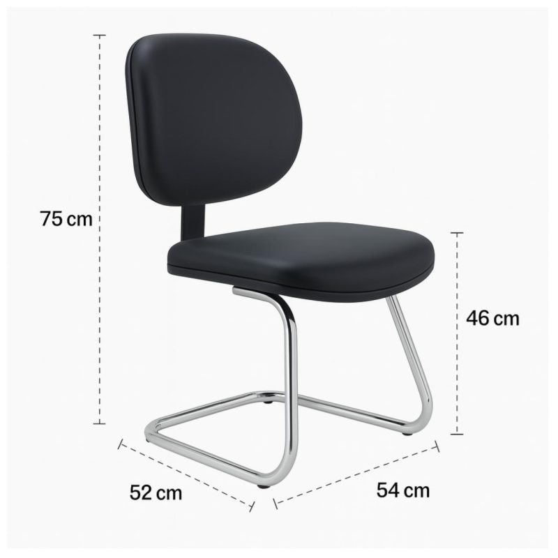 Cadeira Executiva LISA Base em "S" CROMADA - Corino Preto - 31015