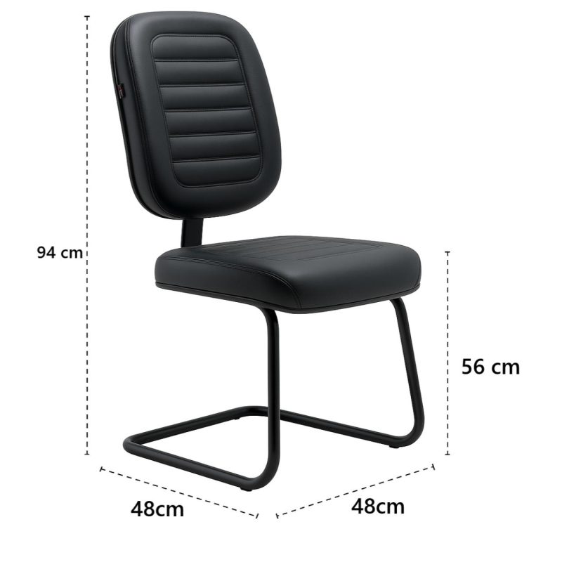 Cadeira Diretor Costurada Base em "S" Preta - Corino Preto - 30303