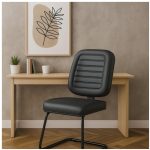 Cadeira Diretor Costurada Base em "S" Preta - Corino Preto - 30303