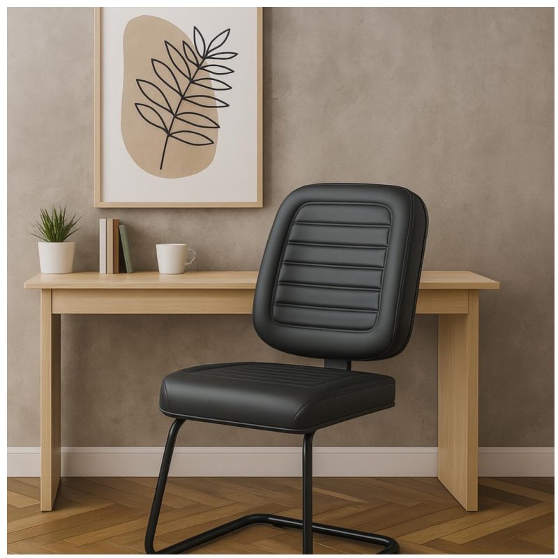 Cadeira Diretor Costurada Base em "S" Preta - Corino Preto - 30303