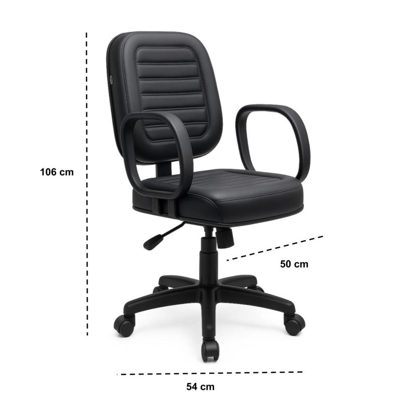 Cadeiras Escritório Cadeira Diretor Costurada Giratória - Corino Preto - 30210