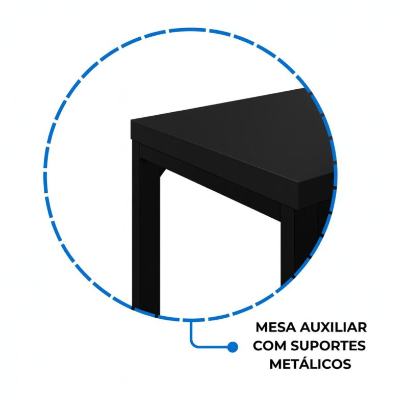 Móveis de Madeira Mesa em L PÉ QUADRO (1,70x0,70m + Mesa Auxiliar) - S/ Gavetas - PRETO / PRETO - 26011