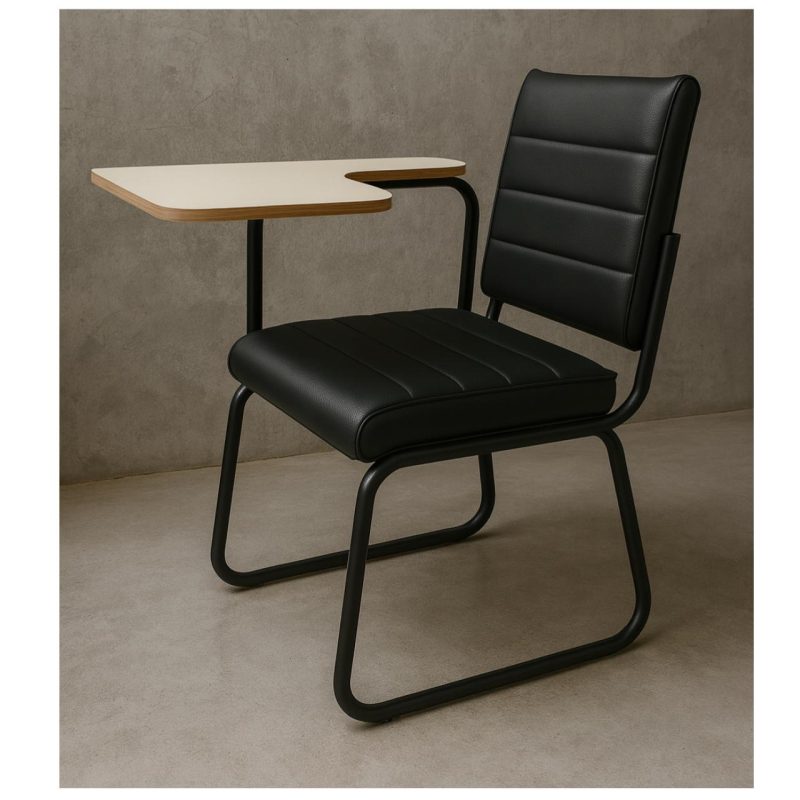 Móveis Escolares Poltrona Universitária TRIX Estofada com Prancheta Fixa - Corino Preto - 35121