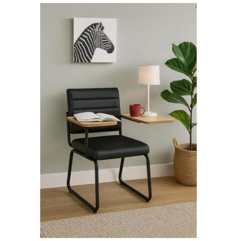 Móveis Escolares Poltrona Universitária TRIX Estofada com Prancheta Fixa - Corino Preto - 35121