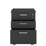 Móveis de Madeira Gaveteiro Volante com 03 Gavetas com Rodízios e Fechadura - MDP Preto - 26034