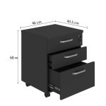 Móveis de Madeira Gaveteiro Volante com 03 Gavetas com Rodízios e Fechadura - MDP Preto - 26034