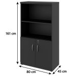 Móveis de Madeira Armário Alto com Portas Inferiores e Prateleiras Abertas – MDP Preto - 26033