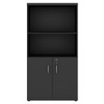 Móveis de Madeira Armário Alto com Portas Inferiores e Prateleiras Abertas – MDP Preto - 26033