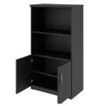 Móveis de Madeira Armário Alto com Portas Inferiores e Prateleiras Abertas – MDP Preto - 26033