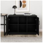 Móveis de Madeira Armário Baixo com Nicho e Prateleiras Internas – MDP Preto - 26032