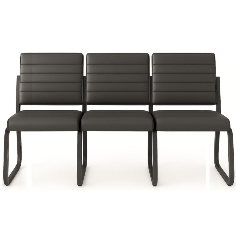Cadeiras Longarinas para Recepção Sofanete para Escritório Estofada com 03 Lugares - TRIX - Pés PRETO - 35123