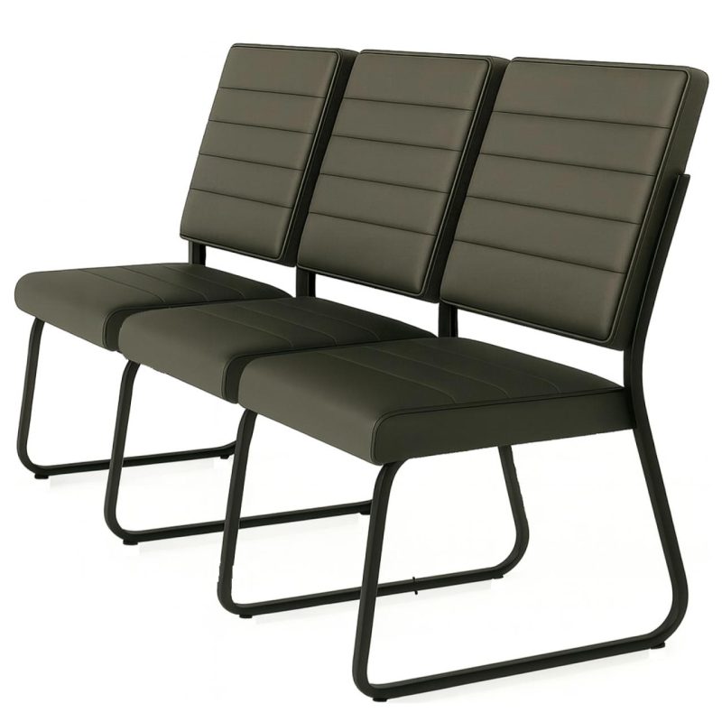 Cadeiras Longarinas para Recepção Sofanete para Escritório Estofada com 03 Lugares - TRIX - Pés PRETO - 35123
