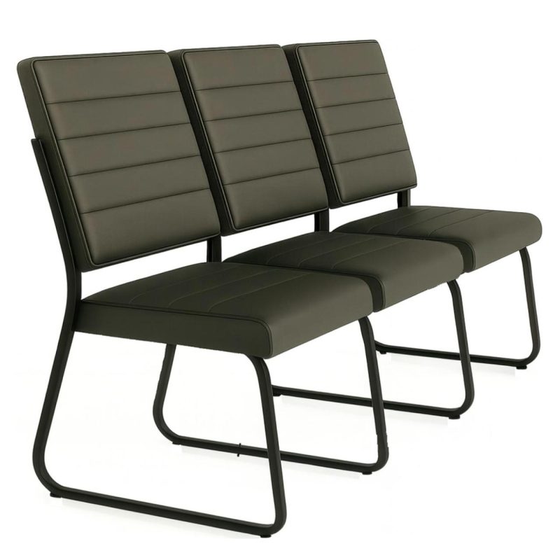 Cadeiras Longarinas para Recepção Sofanete para Escritório Estofada com 03 Lugares - TRIX - Pés PRETO - 35123
