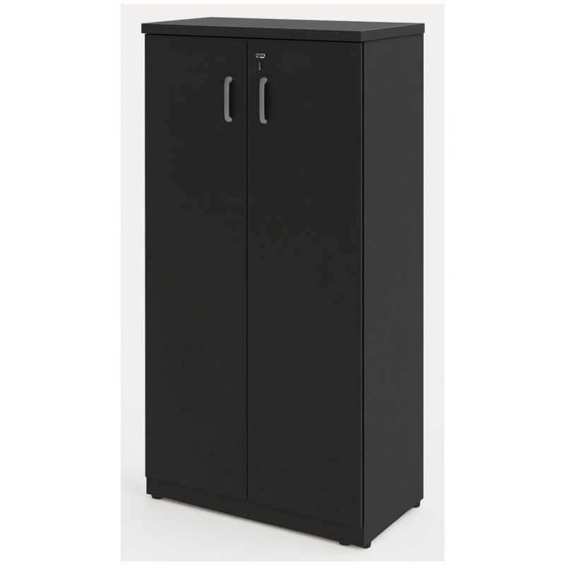 Móveis de Madeira Armário Alto Fechado com Portas e Prateleiras Internas – MDP Preto - 26031