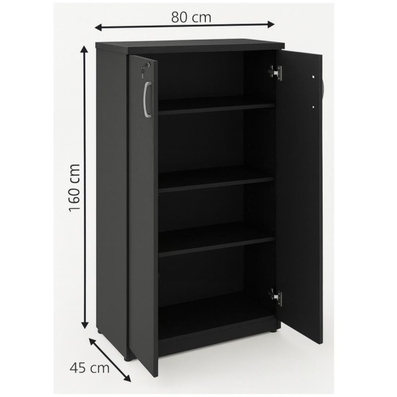 Móveis de Madeira Armário Alto Fechado com Portas e Prateleiras Internas – MDP Preto - 26031