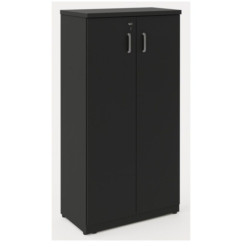 Móveis de Madeira Armário Alto Fechado com Portas e Prateleiras Internas – MDP Preto - 26031