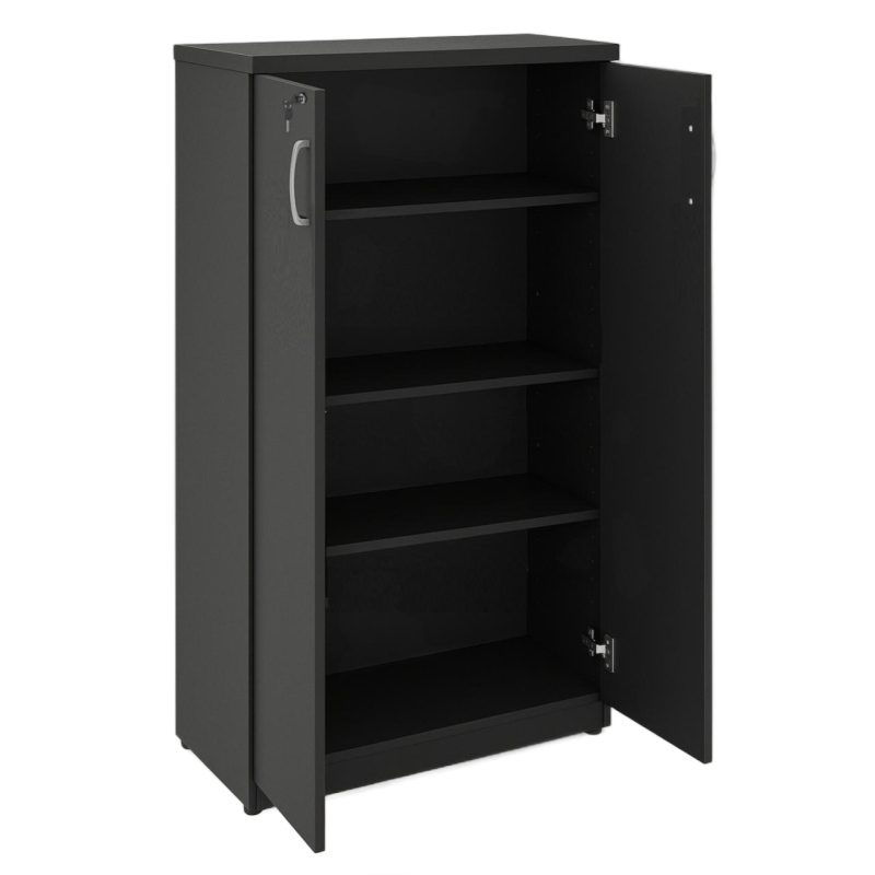 Móveis de Madeira Armário Alto Fechado com Portas e Prateleiras Internas – MDP Preto - 26031
