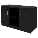 Móveis de Madeira Armário Baixo com Nicho e Prateleiras Internas – MDP Preto - 26032