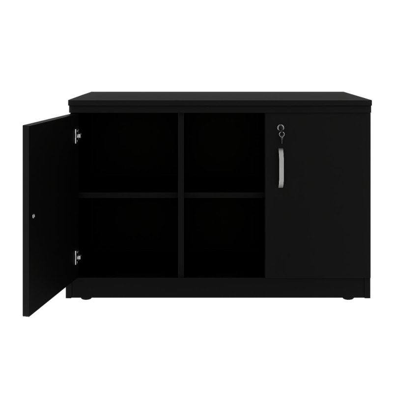 Móveis de Madeira Armário Baixo com Nicho e Prateleiras Internas – MDP Preto - 26032