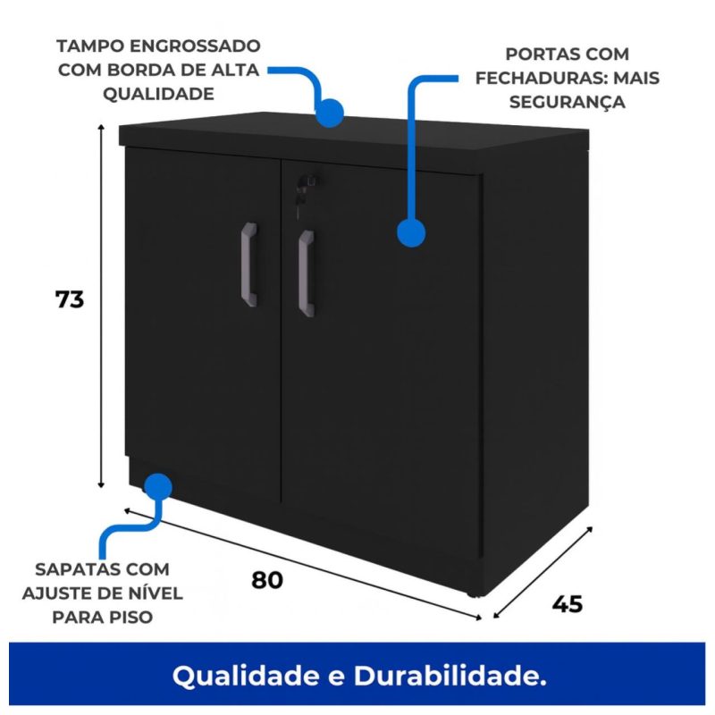Móveis de Madeira Armário Baixo com Prateleiras Internas – MDP Preto - 26030