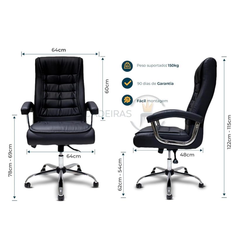 Cadeiras Escritório Poltrona LUXO IMPORTADA Concha Dupla Syncron - Couríssimo Preto - 30017