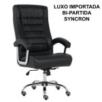 Cadeiras Escritório Poltrona LUXO IMPORTADA Concha Dupla Syncron - Couríssimo Preto - 30017