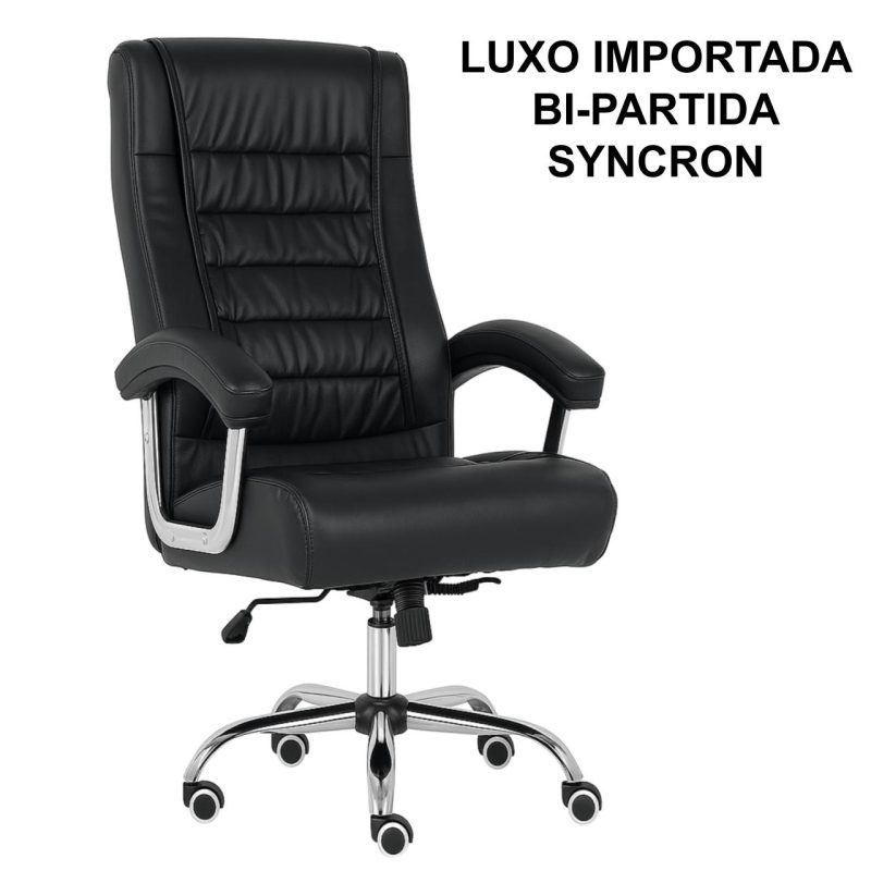 Cadeiras Escritório Poltrona LUXO IMPORTADA Concha Dupla Syncron - Couríssimo Preto - 30017