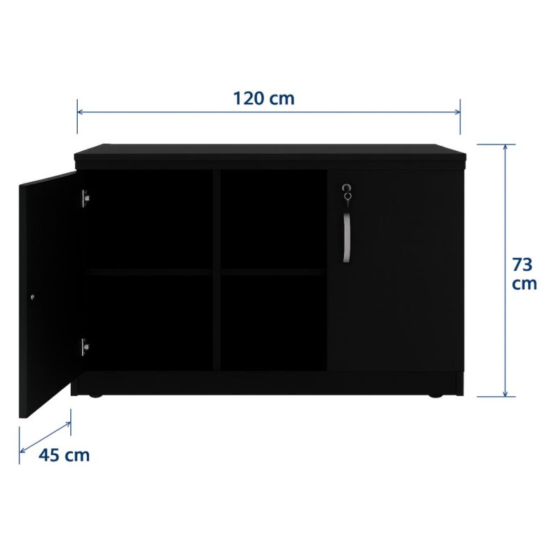 Móveis de Madeira Armário Baixo com Nicho e Prateleiras Internas – MDP Preto - 26032