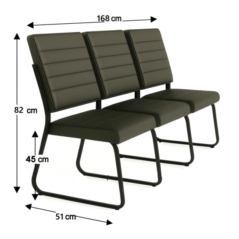 Cadeiras Longarinas para Recepção Sofanete para Escritório Estofada com 03 Lugares - TRIX - Pés PRETO - 35123