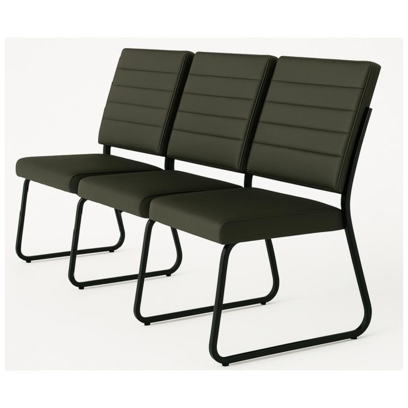 Cadeiras Longarinas para Recepção Sofanete para Escritório Estofada com 03 Lugares - TRIX - Pés PRETO - 35123