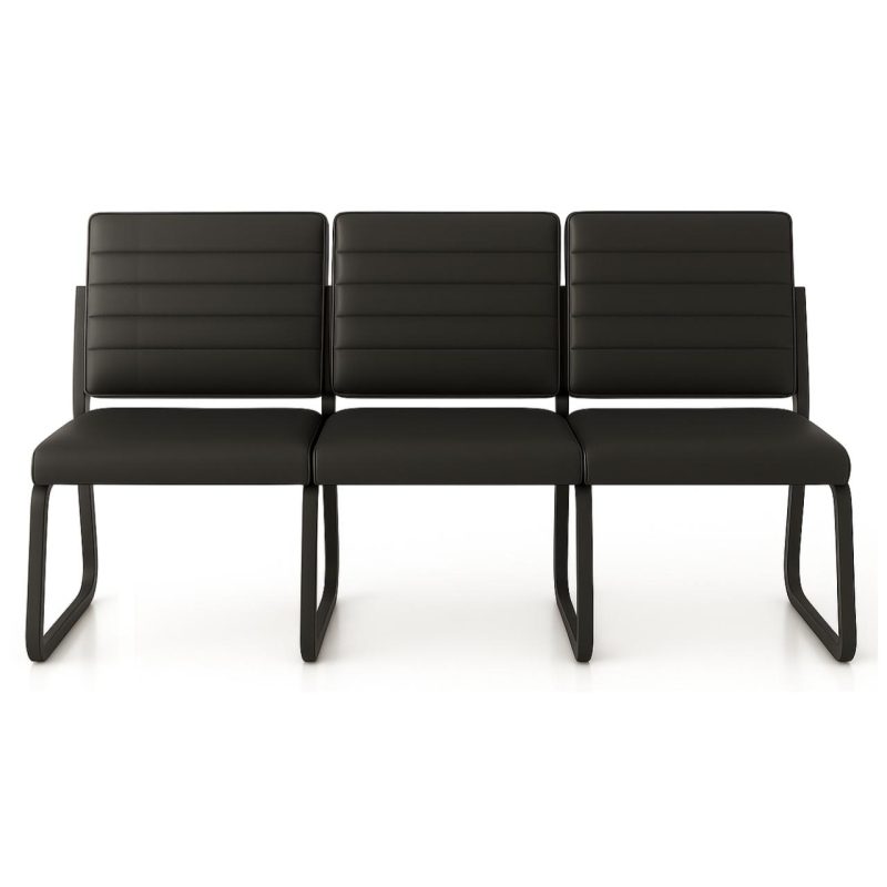 Cadeiras Longarinas para Recepção Sofanete para Escritório Estofada com 03 Lugares - TRIX - Pés PRETO - 35123