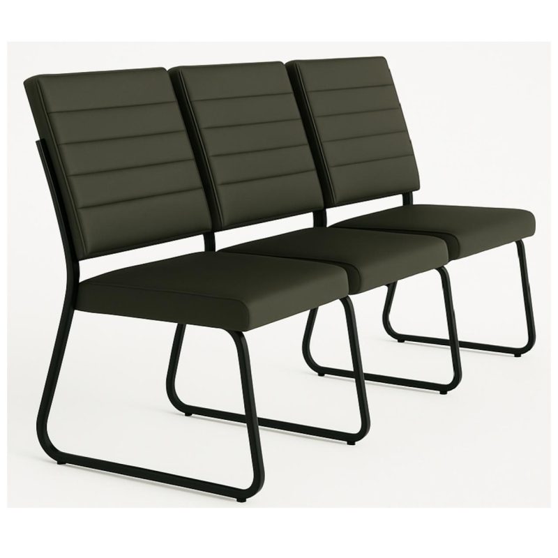 Cadeiras Longarinas para Recepção Sofanete para Escritório Estofada com 03 Lugares - TRIX - Pés PRETO - 35123
