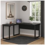 Móveis de Madeira Mesa em L PÉ QUADRO (Mesa 1,50m + Mesa Auxiliar) - C/ Gavetas - PRETO / PRETO - 26210 Móveis de Madeira Mesa em L PÉ QUADRO (Mesa 1,50m + Mesa Auxiliar) - C/ Gavetas - PRETO / PRETO - 26210
