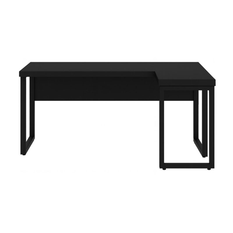 Móveis de Madeira Mesa em L PÉ QUADRO (Mesa 1,50m + Mesa Auxiliar) - C/ Gavetas - PRETO / PRETO - 26210 Móveis de Madeira Mesa em L PÉ QUADRO (Mesa 1,50m + Mesa Auxiliar) - C/ Gavetas - PRETO / PRETO - 26210
