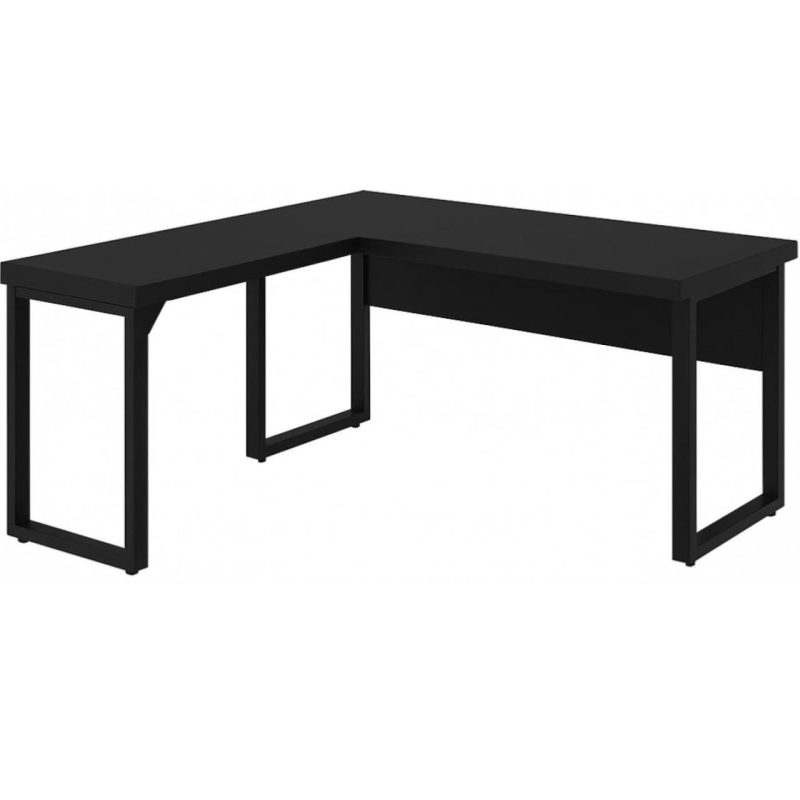 Móveis de Madeira Mesa em L PÉ QUADRO (Mesa 1,70m + Mesa Auxiliar) - C/ Gavetas - PRETO / PRETO - 26211 Móveis de Madeira Mesa em L PÉ QUADRO (Mesa 1,70m + Mesa Auxiliar) - C/ Gavetas - PRETO / PRETO - 26211