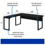 Móveis de Madeira Mesa em L PÉ QUADRO (Mesa 1,70m + Mesa Auxiliar) - C/ Gavetas - PRETO / PRETO - 26211 Móveis de Madeira Mesa em L PÉ QUADRO (Mesa 1,70m + Mesa Auxiliar) - C/ Gavetas - PRETO / PRETO - 26211
