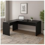 Móveis de Madeira Mesa em L PÉ PAINEL (Mesa 1,70m + Mesa Auxiliar) - C/ Gavetas - PRETO / PRETO - 26015 Móveis de Madeira Mesa em L PÉ PAINEL (Mesa 1,70m + Mesa Auxiliar) - C/ Gavetas - PRETO / PRETO - 26015