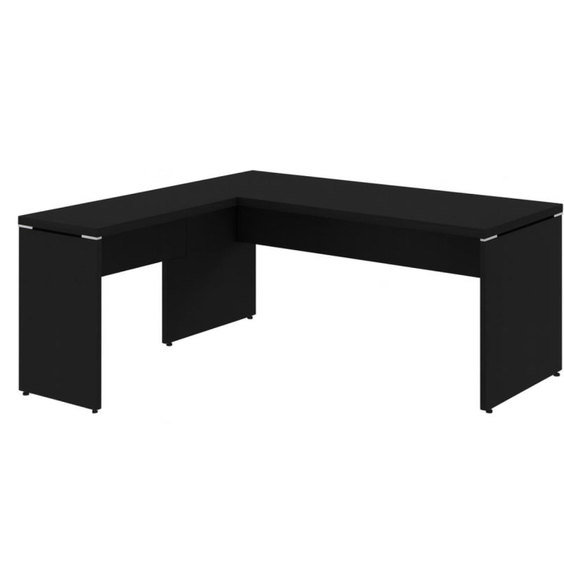 Móveis de Madeira Mesa em L PÉ PAINEL (Mesa 1,70m + Mesa Auxiliar) - C/ Gavetas - PRETO / PRETO - 26015 Móveis de Madeira Mesa em L PÉ PAINEL (Mesa 1,70m + Mesa Auxiliar) - C/ Gavetas - PRETO / PRETO - 26015