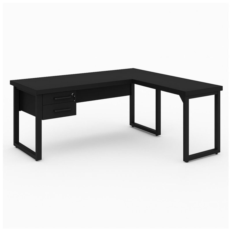 Móveis de Madeira Mesa em L PÉ QUADRO (Mesa 1,50m + Mesa Auxiliar) - C/ Gavetas - PRETO / PRETO - 26210 Móveis de Madeira Mesa em L PÉ QUADRO (Mesa 1,50m + Mesa Auxiliar) - C/ Gavetas - PRETO / PRETO - 26210