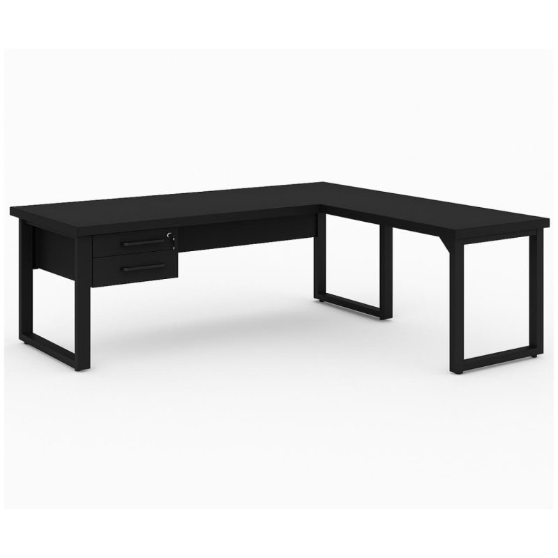 Móveis de Madeira Mesa em L PÉ QUADRO (Mesa 1,70m + Mesa Auxiliar) - C/ Gavetas - PRETO / PRETO - 26211 Móveis de Madeira Mesa em L PÉ QUADRO (Mesa 1,70m + Mesa Auxiliar) - C/ Gavetas - PRETO / PRETO - 26211