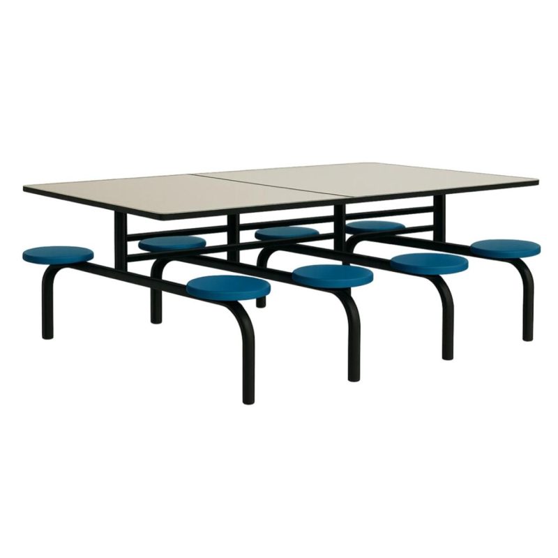 Refeitório Mesa para Refeitório FIXA 8 Lugares MDP Branco de 25 mm - Assento AZUL - 50101
