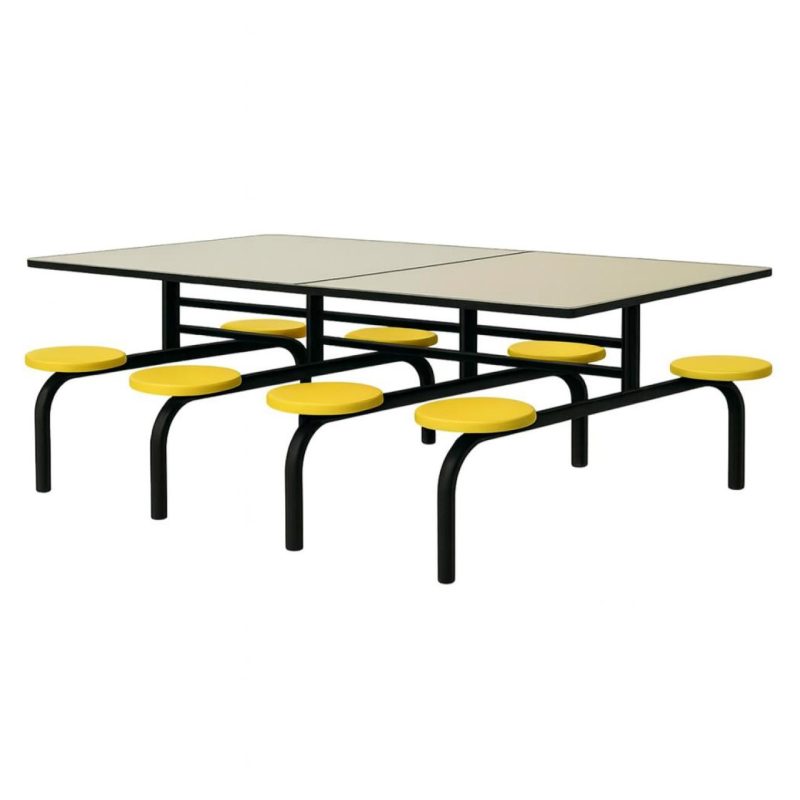 Refeitório Mesa para Refeitório FIXA 8 Lugares MDP Branco de 25 mm - Assento AMARELO - 50102